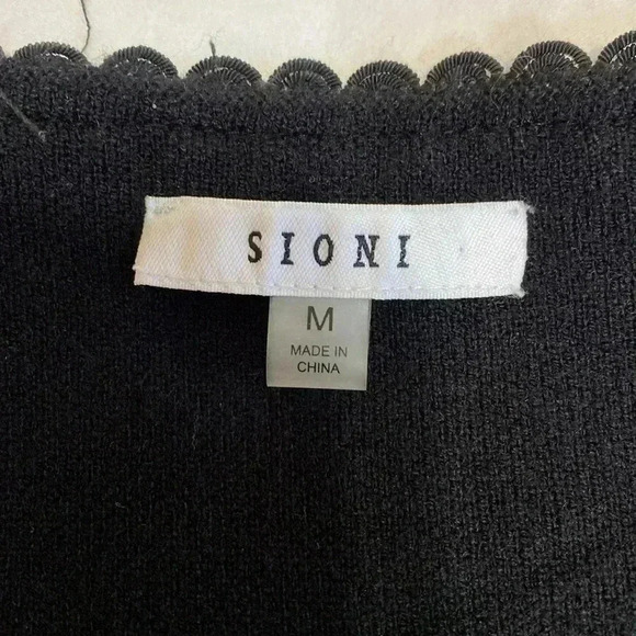 Sioni Black Open Front Cardigan Sweater with Gold Colored Buttons, Size Medium. - Picture 12 of 13